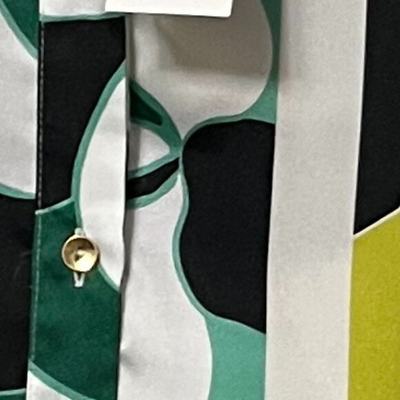 Zara Satin Button Down Long Sleeve Printed Blouse XS NWT Green Cream Black - Picture 5 of 6